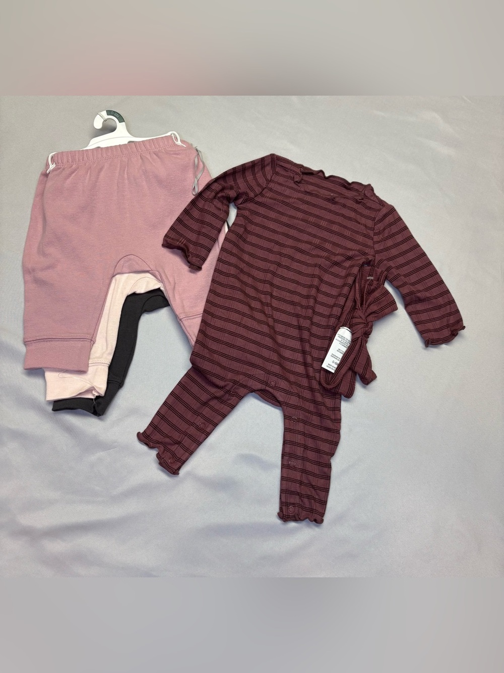 cloud island Burgundy Striped Long-Sleeve Romper Set 0-3M